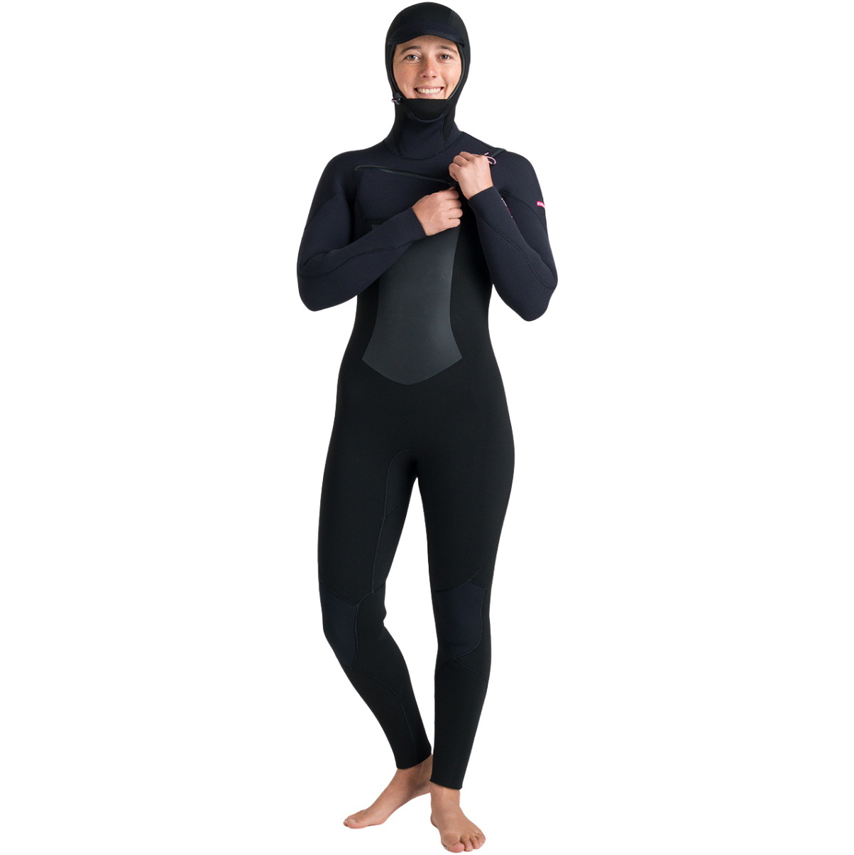 2026 C-Skins Womens Nuwave Rewired 6/5mm Hooded Wetsuit CRW65WH - Black / Black / Rose